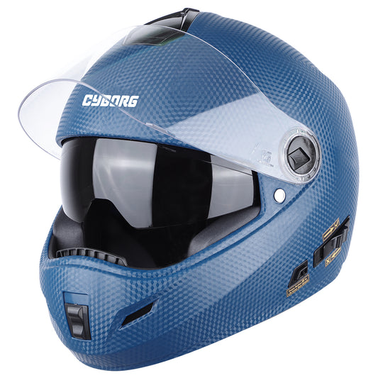 Steelbird Rox Cyborg ISI Certified Full Face Helmet for Men and Women with Inner Smoke Sun Shield and Outer Clear Visor (Dashing Blue)