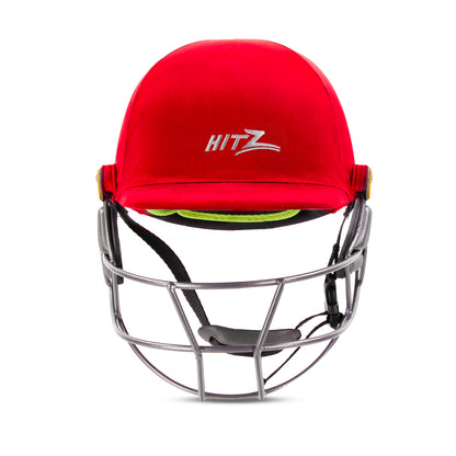 Steelbird Hitz Titanium Grill Premium Cricket Helmet for Men & Boys (Fixed Spring Steel Grill | Light Weight) (Red Fabric with Green Interior)
