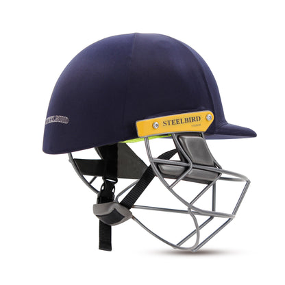 Steelbird Hitz Titanium Grill Premium Cricket Helmet for Men & Boys (Fixed Spring Steel Grill | Light Weight) (Blue Fabric with Green Interior)