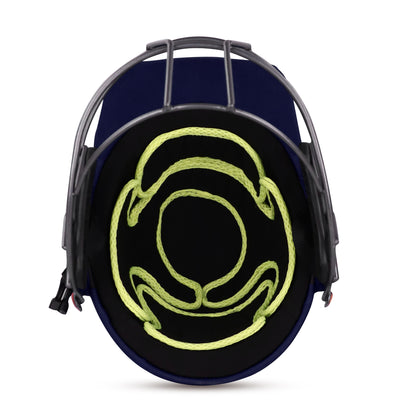 Steelbird Hitz Mild Steel Premium Cricket Helmet for Men & Boys (Fixed Spring Steel Grill | Light Weight) (Blue Fabric with Green Interior)
