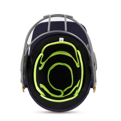 Steelbird Hitz Titanium Grill Premium Cricket Helmet for Men & Boys (Fixed Spring Steel Grill | Light Weight) (Blue Fabric with Green Interior)