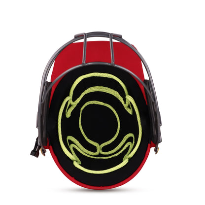 Steelbird Hitz Titanium Grill Premium Cricket Helmet for Men & Boys with Neck Guard (Fixed Spring Steel Grill | Light Weight) (Red Fabric with Green Interior)