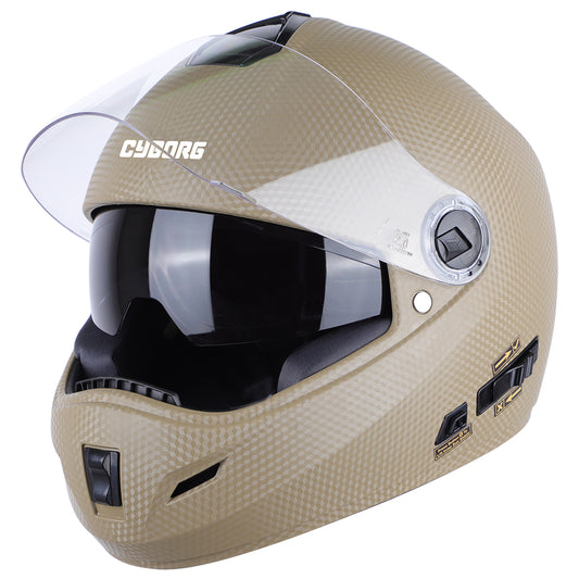 Steelbird Rox Cyborg ISI Certified Full Face Helmet for Men and Women with Inner Smoke Sun Shield and Outer Clear Visor (Dashing Desert Storm)