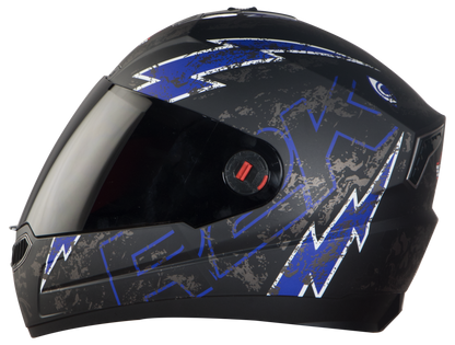 Steelbird SBA-1 R2K Live ISI Certified Full Face Graphic Helmet in Matt Finish (Matt Black Blue with Smoke Visor)