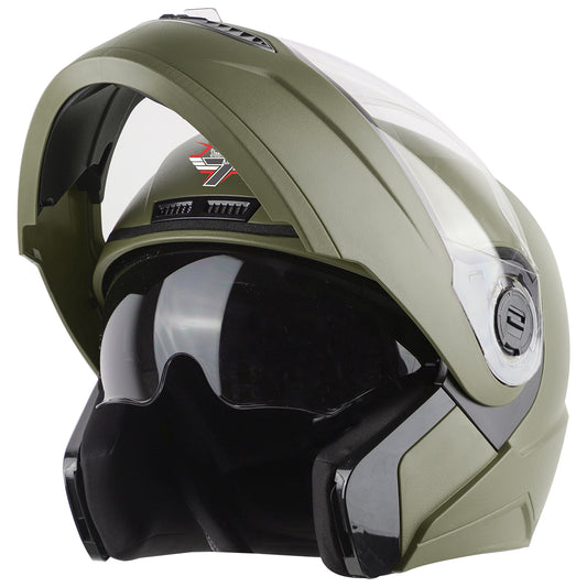 Steelbird SBA-7 7Wings ISI Certified Flip-Up Helmet for Men and Women with Inner Smoke Sun Shield (Dashing Battle Green)