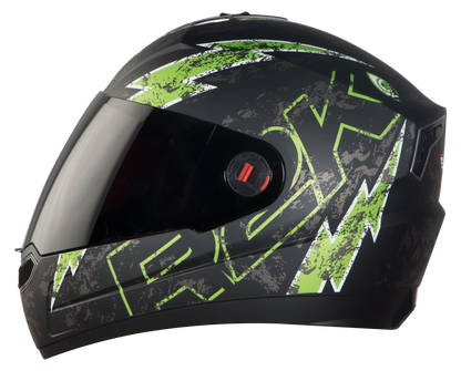 Steelbird SBA-1 R2K Live ISI Certified Full Face Graphic Helmet in Matt Finish (Matt Black Green with Smoke Visor)
