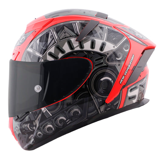 Steelbird SA-2 Terminator 2.0 ISI Certified Full Face Graphic Helmet with Smoke Visor (Glossy Fluo Watermelon Grey)