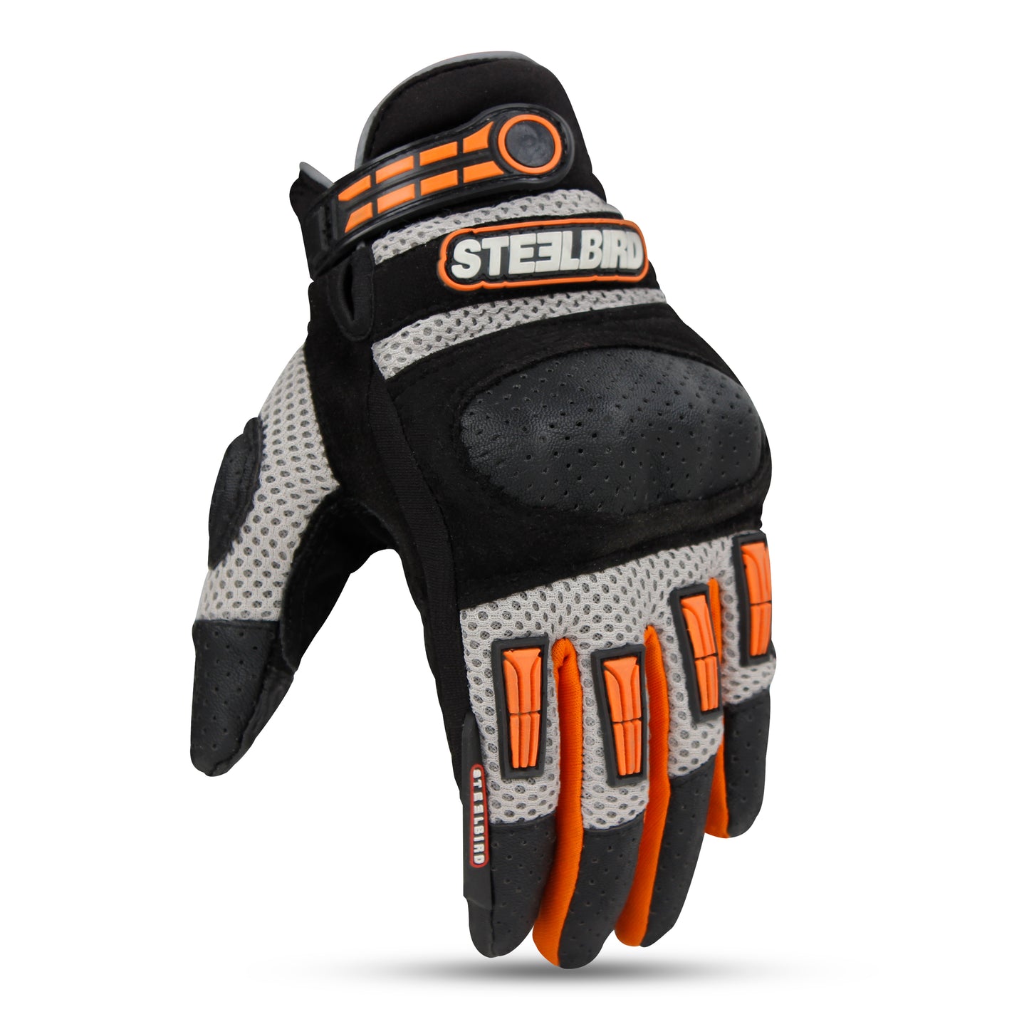 Steelbird Adventure A-1 Full Finger Riding Gloves with Touch Screen Sensitivity at Thumb and Index Finger, Protective Off-Road Motorbike Racing (Orange)