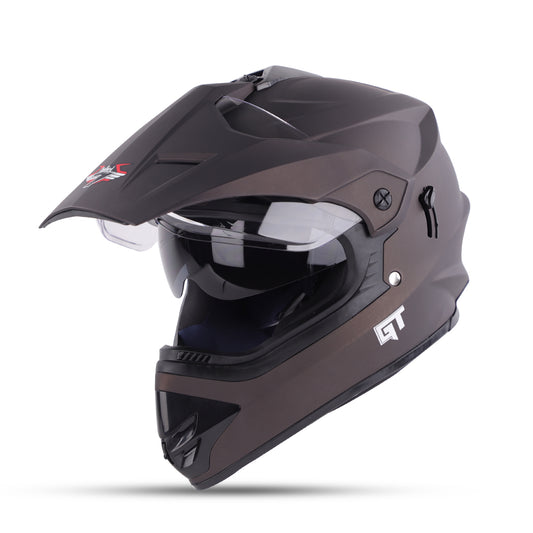 Steelbird GT Off Road ISI Certified Motocross Double Visor Full Face Helmet Outer Clear Visor and Inner Smoke Sun Shield (Matt Royal Brown)