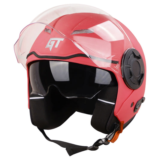 Steelbird SBH-31 GT Dashing ISI Certified Open Face Helmet for Men and Women with Inner Sun Shield ( Dual Visor Mechanism ) (Dashing Red)