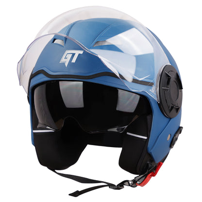 Steelbird GT Dashing ISI Certified Open Face Helmet for Men and Women with Inner Sun Shield ( Dual Visor Mechanism ) (Dashing Blue)