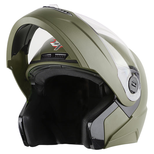 Steelbird SBA-7 7Wings ISI Certified Flip-Up Helmet for Men and Women ( Dashing Battle Green with Clear Visor)