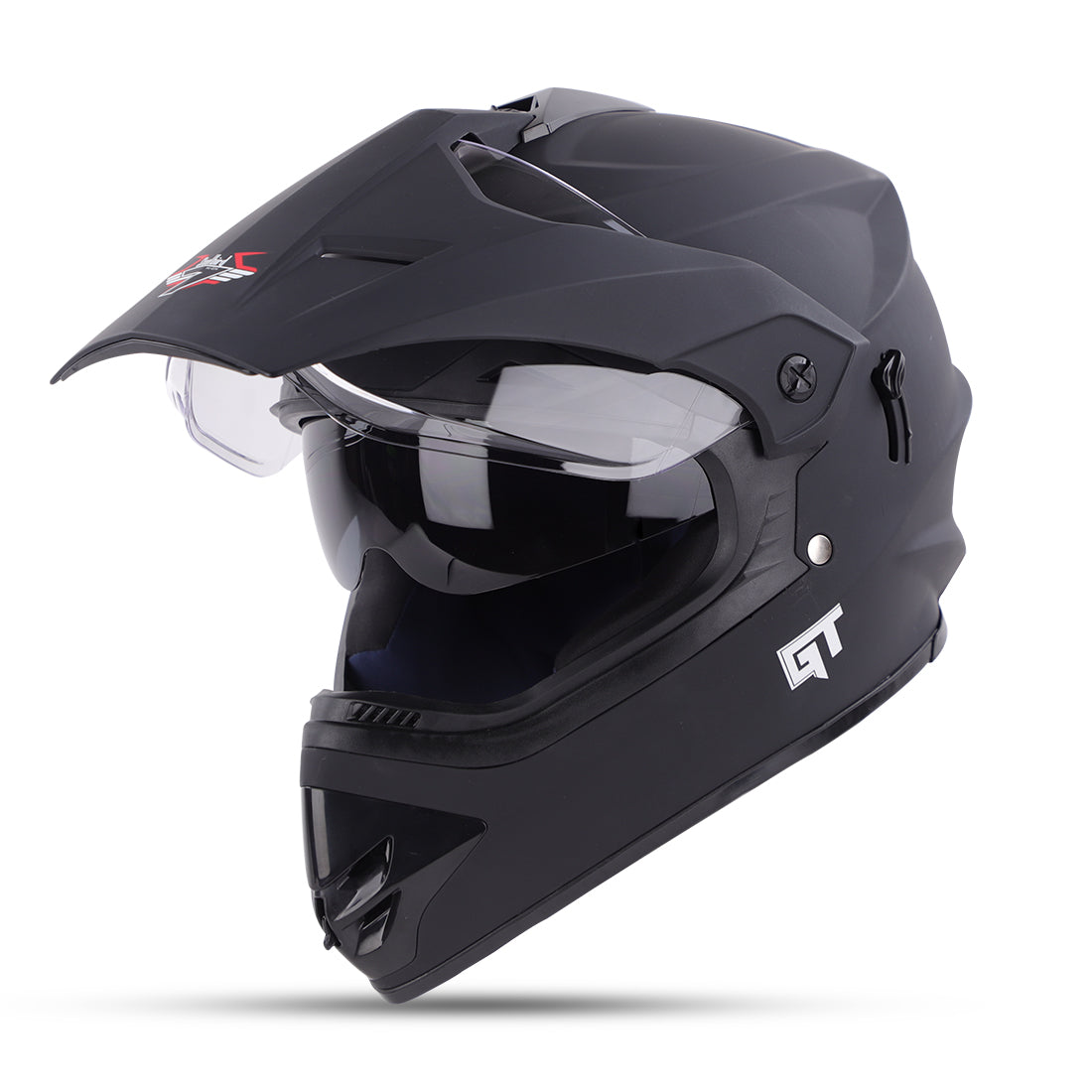 Steelbird GT Off Road ISI Certified Motocross Double Visor Full Face Helmet Outer Clear Visor and Inner Smoke Sun Shield (Matt Black)