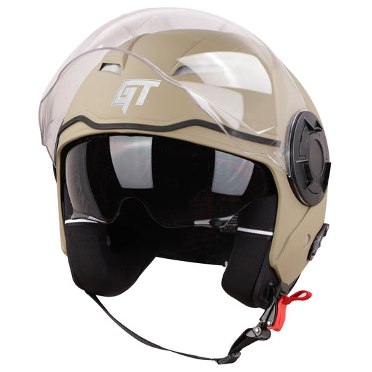 Steelbird GT Dashing ISI Certified Open Face Helmet for Men and Women with Inner Sun Shield ( Dual Visor Mechanism ) (Dashing Desert Storm)