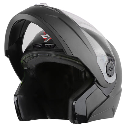 Steelbird SBA-7 7Wings ISI Certified Flip-Up Helmet for Men and Women (Dashing Black with Clear Visor)