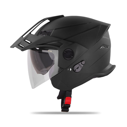 Steelbird SBH-23 GT Plus Open Face ISI Certified Helmet for Men and Women with Inner Sun Shield (Dashing Black)