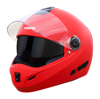 Steelbird Cyborg Double Visor Full Face Helmet, Inner Smoke Sun Shield and Outer Clear Visor (Dashing Red)