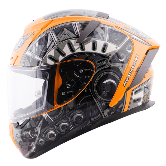 Steelbird SA-2 Terminator 2.0 ISI Certified Full Face Graphic Helmet with Clear Visor (Glossy Fluo Orange Grey)