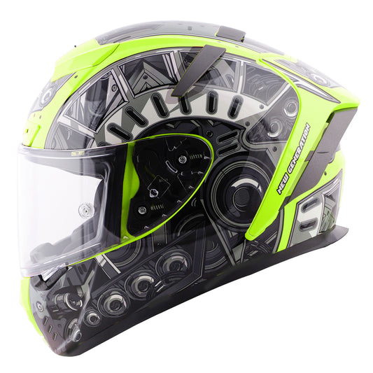 Steelbird SA-2 Terminator 2.0 ISI Certified Full Face Graphic Helmet with Clear Visor (Glossy Fluo Neon Grey)