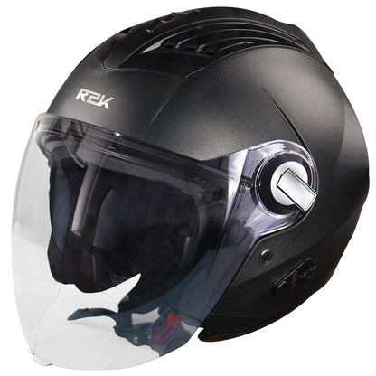 Steelbird SBA-3 R2K Classic ISI Certified Open Face Helmet for Men and Women (Black with Clear Visor)