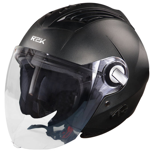 Steelbird SBA-3 R2K Classic ISI Certified Open Face Helmet for Men and Women (Black with Clear Visor)