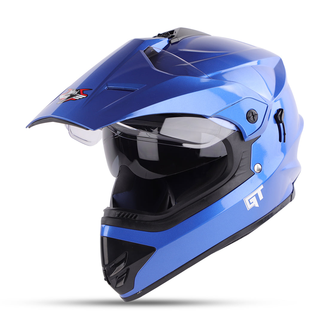 Steelbird GT Off Road ISI Certified Motocross Double Visor Full Face Helmet Outer Clear Visor and Inner Smoke Sun Shield (Glossy Y. Blue)