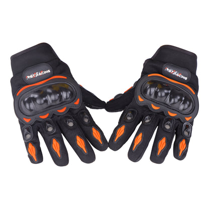 Steelbird GT-01 Full Finger Bike Riding Gloves with Touch Screen Sensitivity at Thumb and Index Finger, Protective Off-Road Motorbike Racing (Orange)