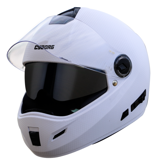 Steelbird Rox Cyborg ISI Certified Full Face Helmet for Men and Women with Inner Smoke Sun Shield and Outer Clear Visor (Dashing White)