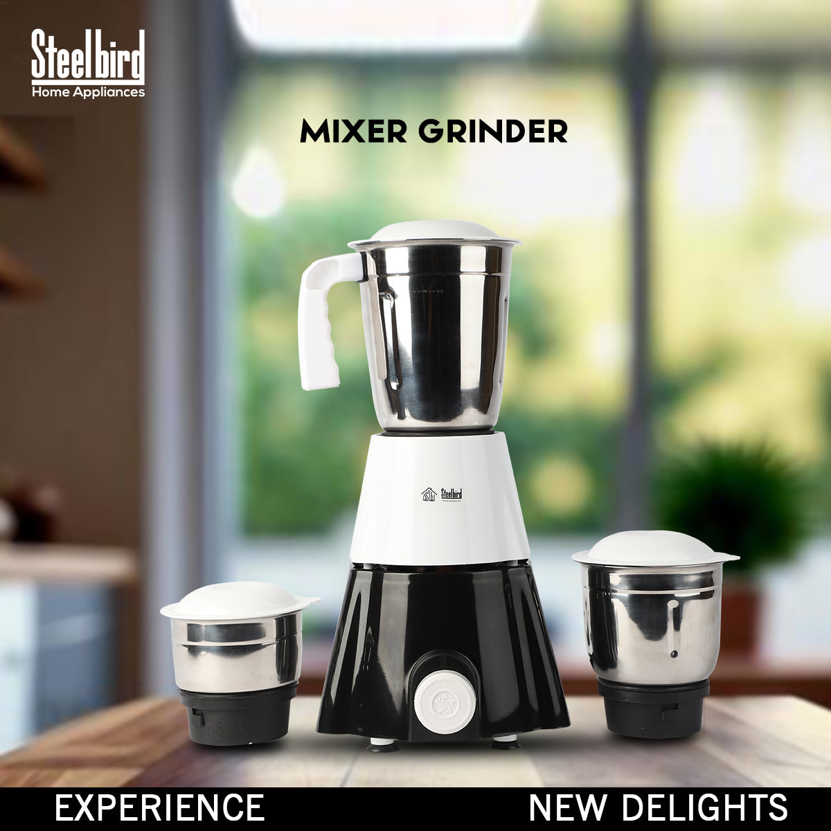 Steelbird Robot 500-Watt Mixer Grinder for (Liquidizing, Wet Grinding and Chutney Jar) with Stainless Steel blades (Black/White)