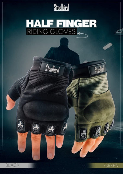 Steelbird Half Finger Bike Riding Gloves, Protective Off-Road Motorbike Racing
