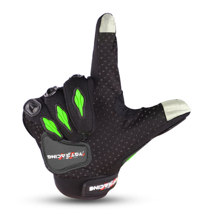 Steelbird GT-01 Full Finger Bike Riding Gloves with Touch Screen Sensitivity at Thumb and Index Finger, Protective Off-Road Motorbike Racing (Green)