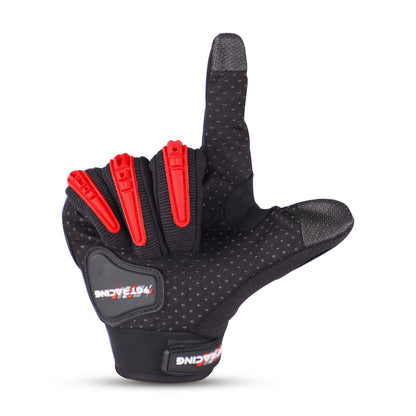 Steelbird GT-17 Full Finger Bike Riding Gloves with Touch Screen Sensitivity at Thumb and Index Finger, Protective Off-Road Motorbike Racing (Red)