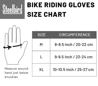 Steelbird Full Finger Bike Riding Gloves with Touch Screen Sensitivity at Thumb and Index Finger, Protective Off-Road Motorbike Racing (Black Grey)