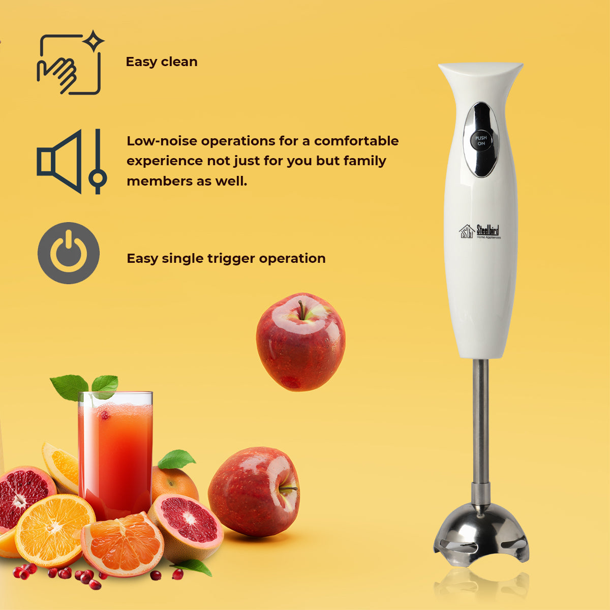 Steelbird Trever Hand Blender 300 Watt Variable Speed Control Easy to Clean and Store Low Noise Operation (White)…