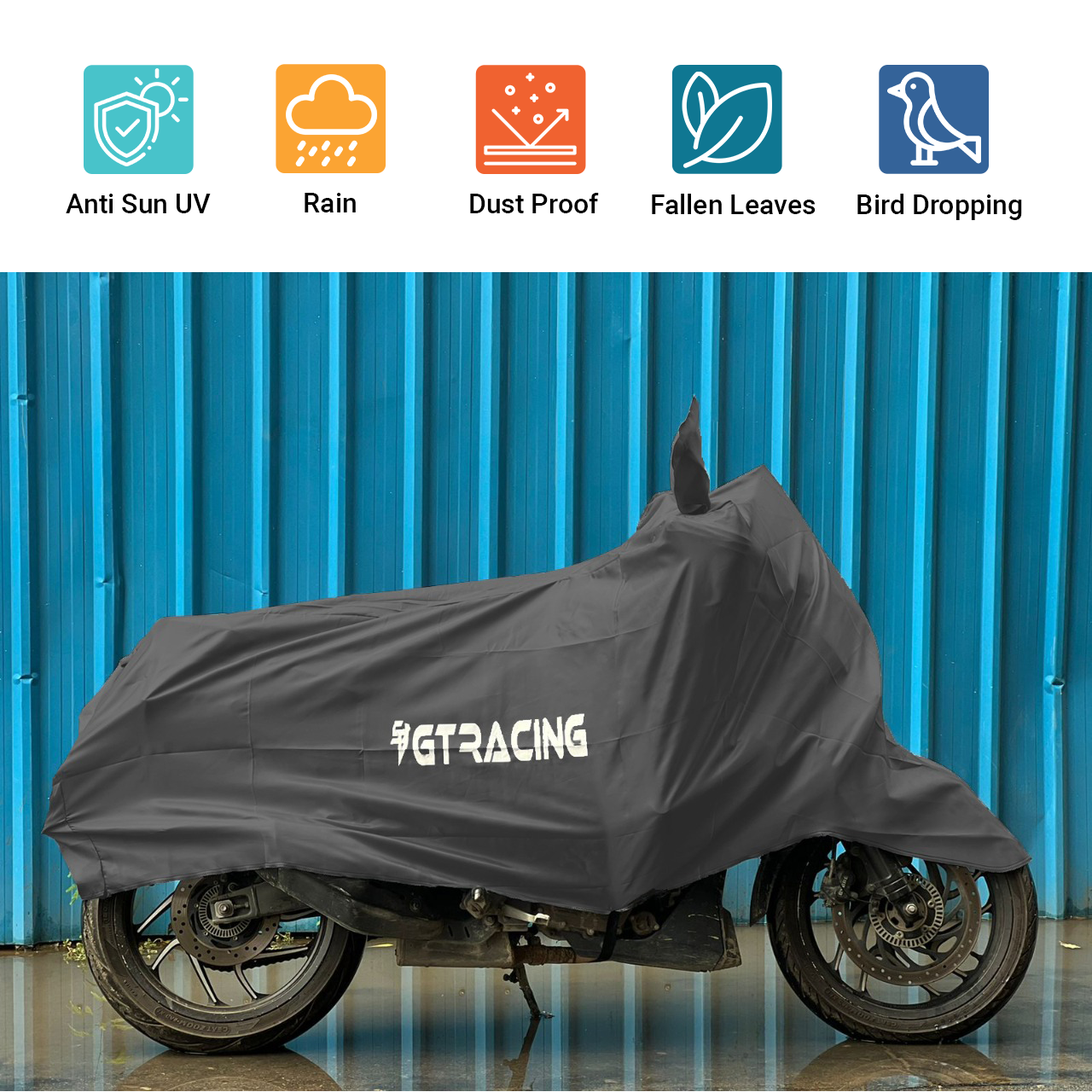 Steelbird Bike Cover GT Racing UV Protection Water-Resistant & Dustproof (2X2 Grey), Bike Body Cover with Carry Bag