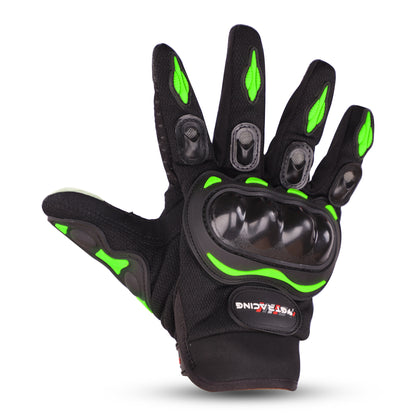 Steelbird GT-01 Full Finger Bike Riding Gloves with Touch Screen Sensitivity at Thumb and Index Finger, Protective Off-Road Motorbike Racing (Green)