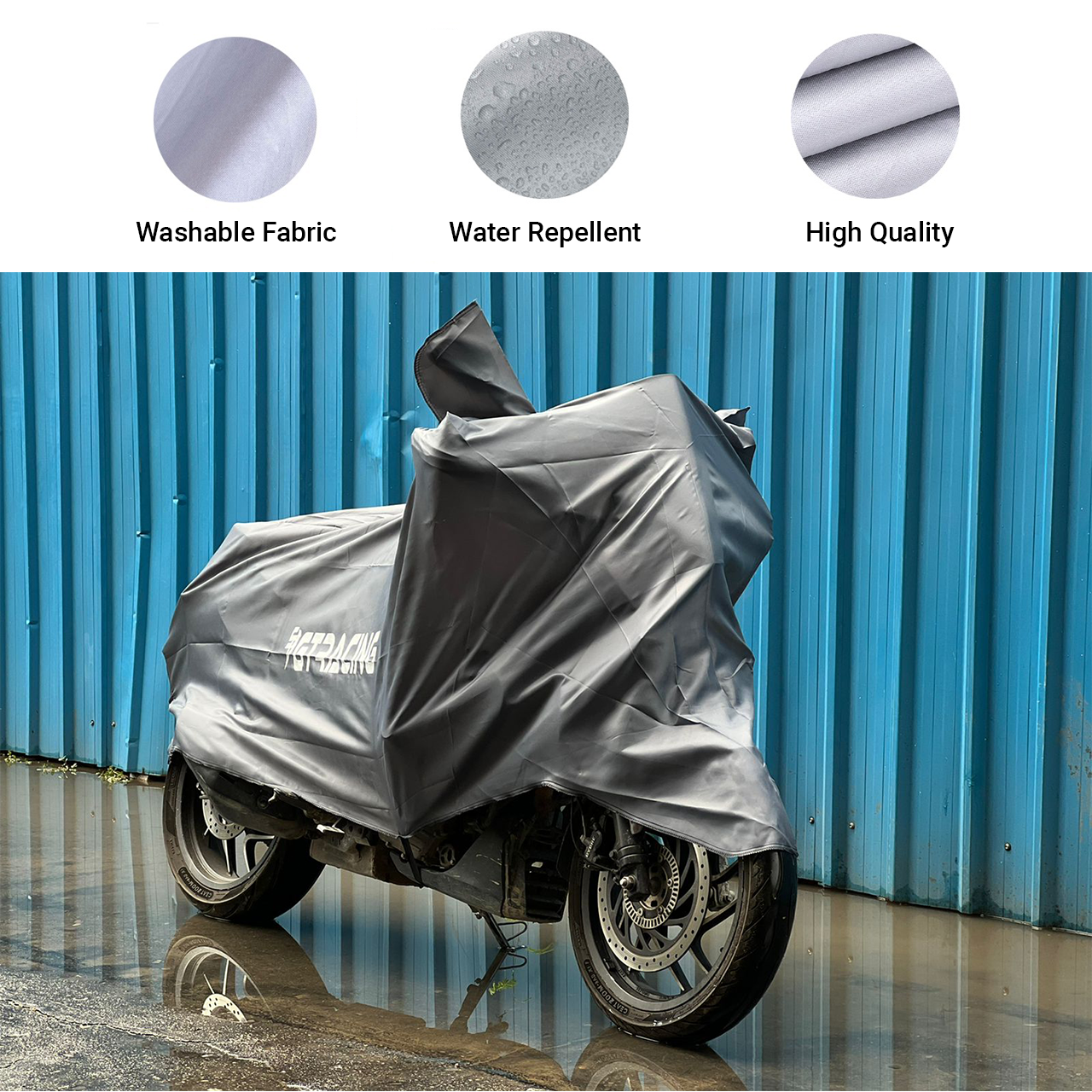 Steelbird Bike Cover GT Racing UV Protection Water Resistant Dustproof Silver Matty Bike Body Cover with Carry Bag