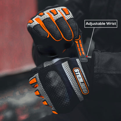 Steelbird Adventure A-1 Full Finger Riding Gloves with Touch Screen Sensitivity at Thumb and Index Finger, Protective Off-Road Motorbike Racing (Orange)