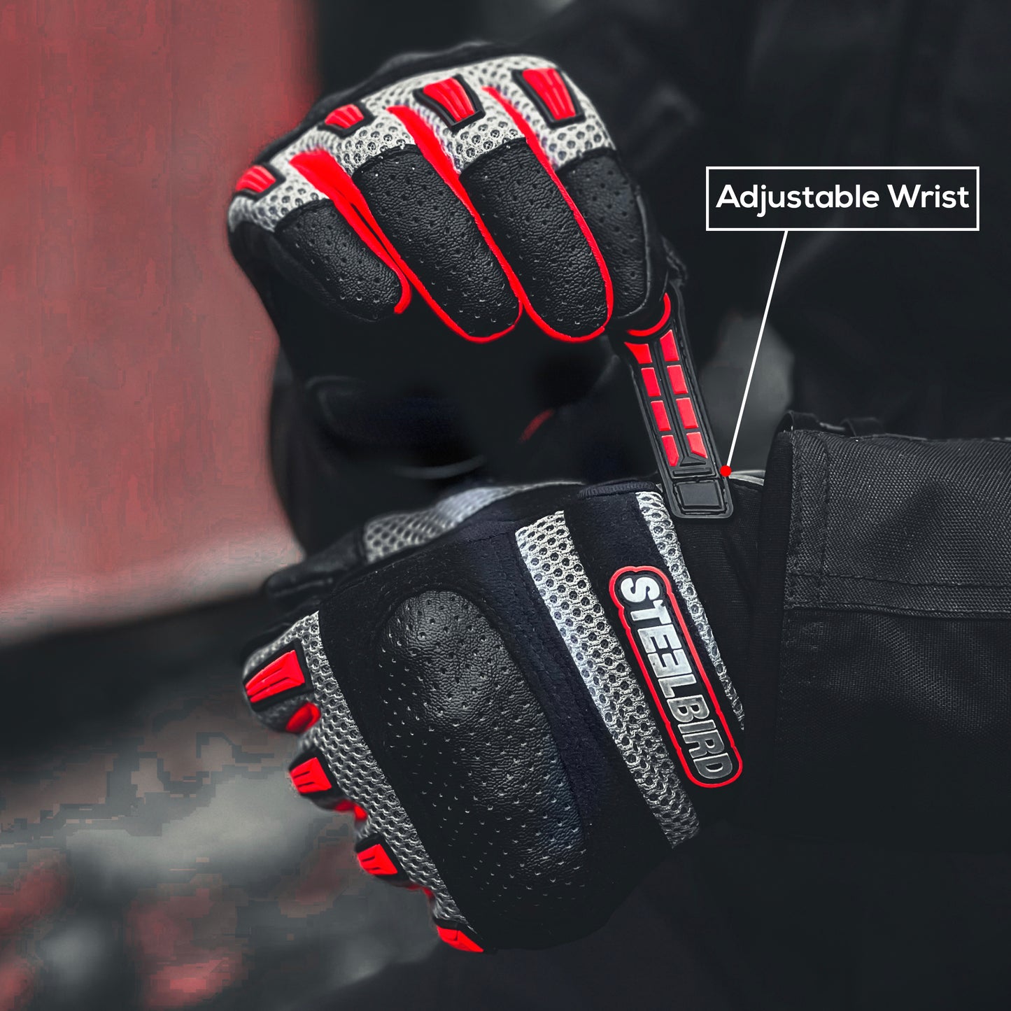 Steelbird Adventure A-1 Full Finger Riding Gloves with Touch Screen Sensitivity at Thumb and Index Finger, Protective Off-Road Motorbike Racing (Red)